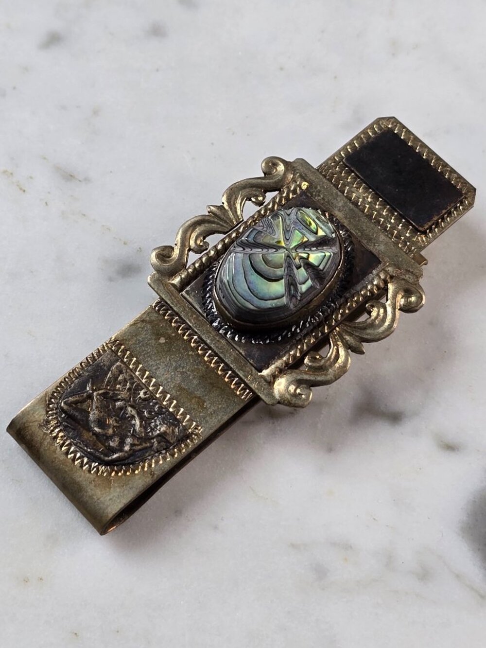 Vintage Estate Sterling Silver Incan Mayan Abalone Money Clip 20.0g E1185